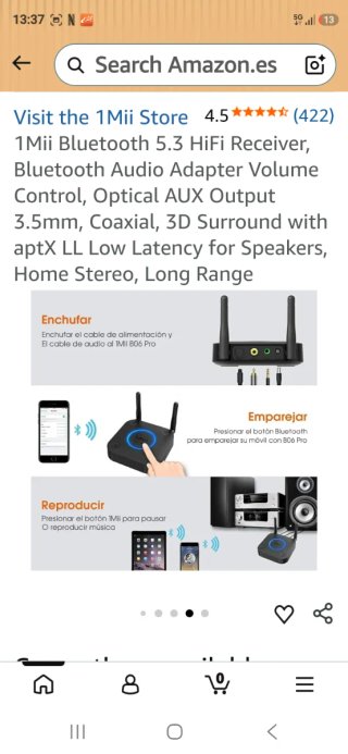 Transmisor Receptor Audio Bluetooth 1Mii