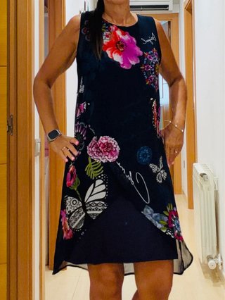 Vestido Desigual Azul Marino Estampado Flores