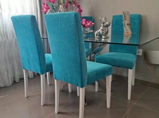 Set 4 Sillas Comedor Tela y Madera