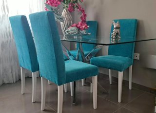 Set 4 Sillas Comedor Tela y Madera