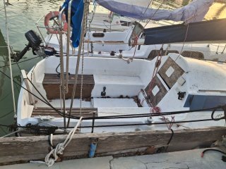 Barco velero blanco y azul