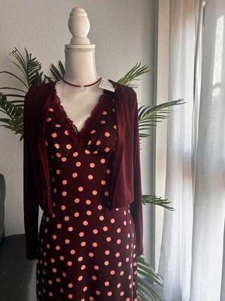 LOTE Vestido granate y rosa lencero con bolero T/S