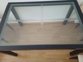 Mesa comedor wengue y cristal