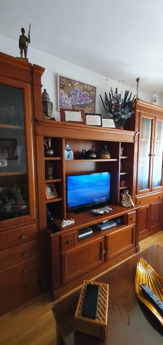 Mueble modular salón madera y cristal