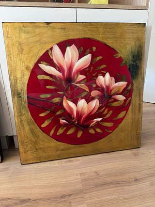 Cuadros grandes flores dorados y rojos