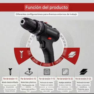 Taladro Atornillador Inalámbrico (2 Baterías)