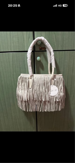 Borsa beige con frange