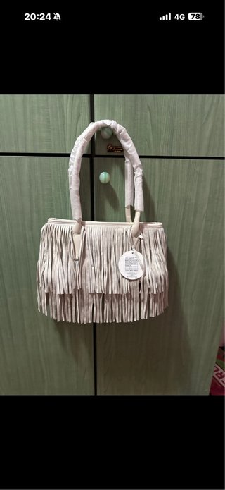 Borsa beige con frange