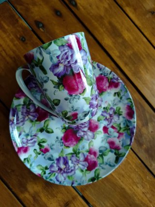 Set Tazza e Piattino Porcellana Fiori