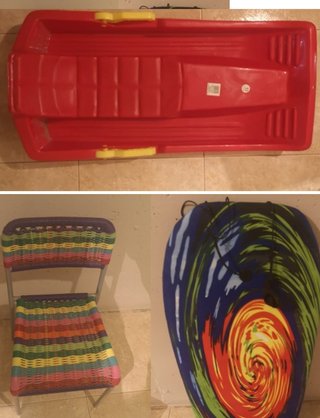 Trineo nieve + tabla playa + silla infantil