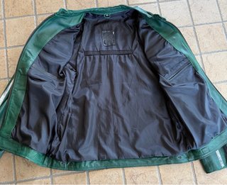 Giacca pelle verde biker patch vintage
