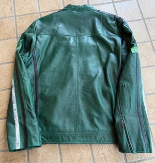 Giacca pelle verde biker patch vintage