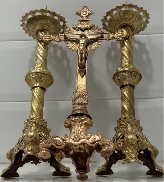 ANTIGUA CRUZ DE ALTAR Y HACHEROS FRANCIA S. XIX