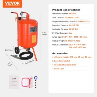 Kit de chorro de arena VEVOR 75,7L 60-110 PSI