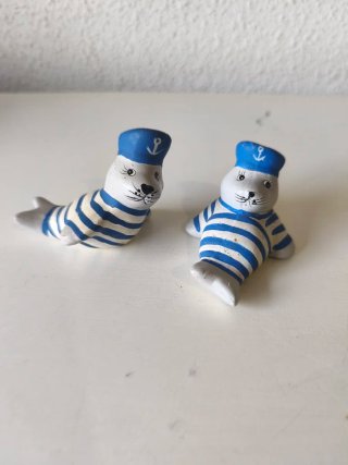 Pareja Figuras Focas Marineras Vintage Cerámica