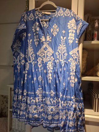 Vestido Zara Azul y Blanco Talla Única