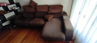 Sofá Chaiselongue Marrón y Rosa