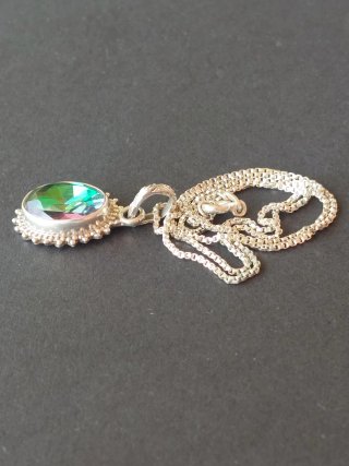 Conjunto Plata 925 Colgante Piedra Multicolor