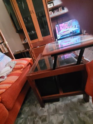 Mesa de centro elevable madera y cristal