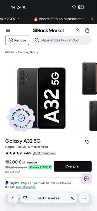 Samsung Galaxy A32 5G 64GB 110€ SOLO HOY