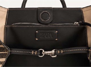 Bolso Tote Zara Rayas Beige y Negro