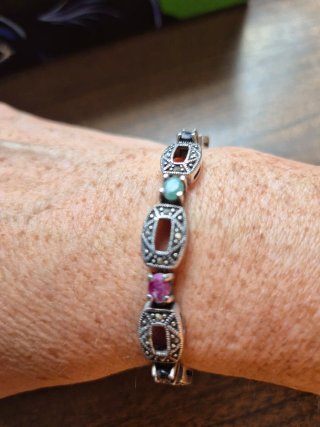 Pulsera Plata Envejecida Piedras Varias