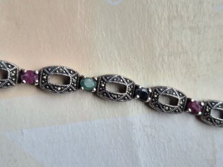 Pulsera Plata Envejecida Piedras Varias