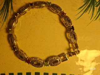 Pulsera Plata Envejecida Piedras Varias