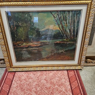 Quadro olio su tela paesaggio fiume
