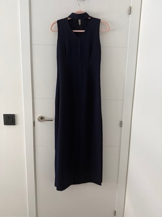 Vestido azul formal con bolero calado