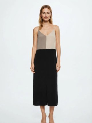 Vestido tirantes Mango beige y negro talla L