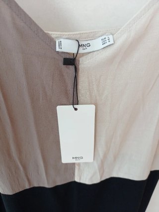 Vestido tirantes Mango beige y negro talla L