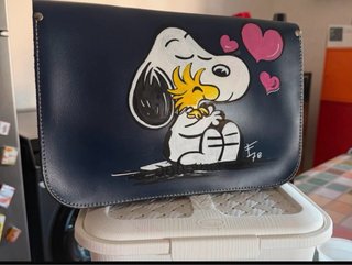 Borsa in pelle dipinta a mano Snoopy Woodstock