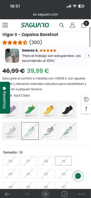 Zapatillas Saguaro calzado Barefoot. Talla 39
