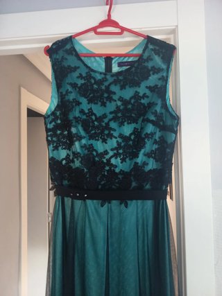 Vestido fiesta EVER PRETTY verde tul encaje negro