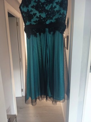Vestido fiesta EVER PRETTY verde tul encaje negro