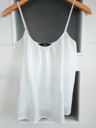 Mango Talla XS - Top Algodón Blanco