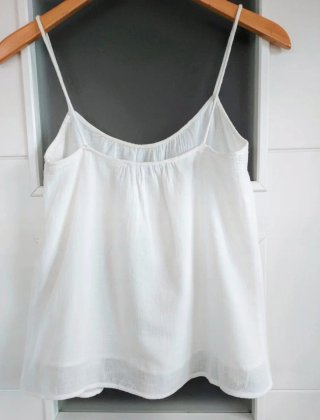 Mango Talla XS - Top Algodón Blanco