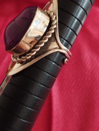 Anillo Alpaca Piedra Natural Morada Ajustable