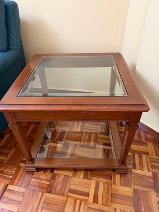 Mesa auxiliar madera y cristal