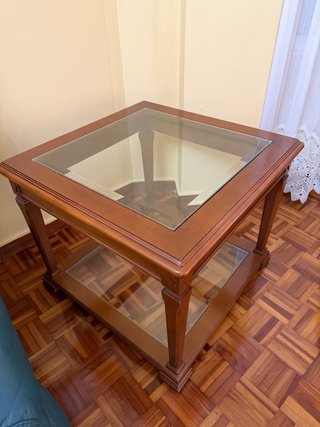 Mesa auxiliar madera y cristal