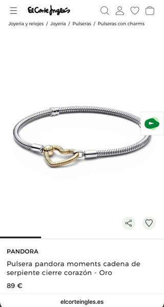 Pulsera Pandora Moments Corazón Oro