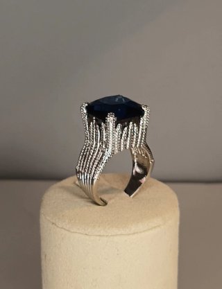Anillo Gran Duque Acero Inox Zafiro Azul Resin