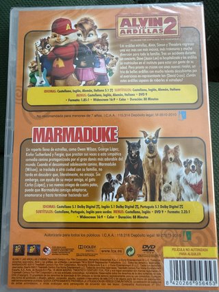 DVD Alvin y las Ardillas 2 + Marmaduke. NUEVO