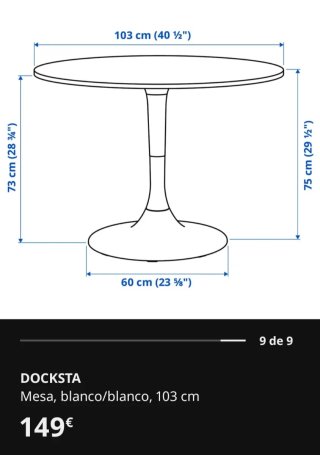 Mesa redonda Ikea Docksta blanca.