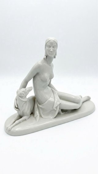 Figura Rosenthal Mujer y Galgo Porcelana
