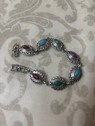 Pulsera Plata Multicolor Piedras Ovaladas