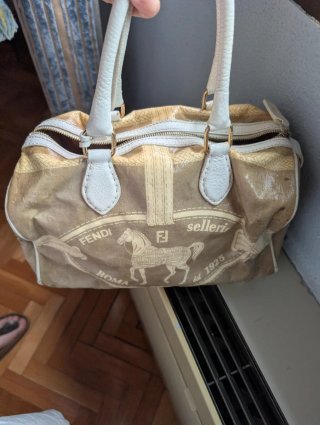 Fendi Villa Borghese Sillería Bolso Beige/Oro