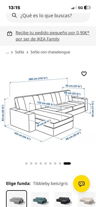 Sofá Ikea Kivik con chaiselongue