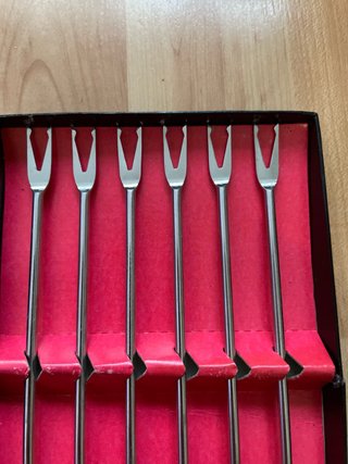 Vintage 6 Tenedores Fondue Madera y Metal